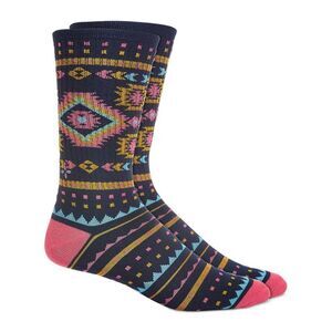 SUN STONE Mens Navy Patterned Ribbed Casual Crew Socks 7-12